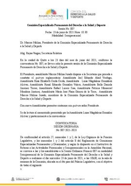 ACTAS COMISIÓN DEL DERECHO A LA SALUD Y DEPORTE